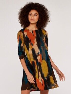 Apricot Paint Print Swing Mini Dress